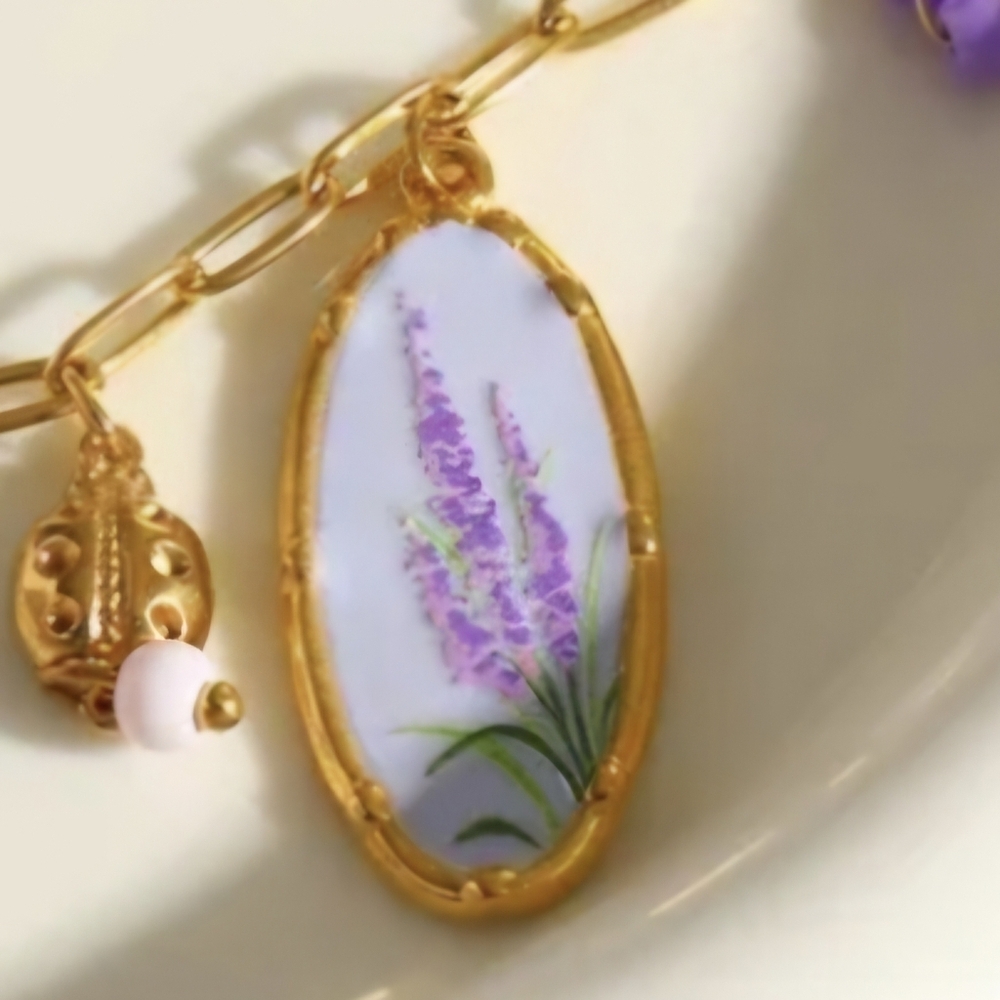 Lavender Pendant Necklace Floral - Picture 5 of 11